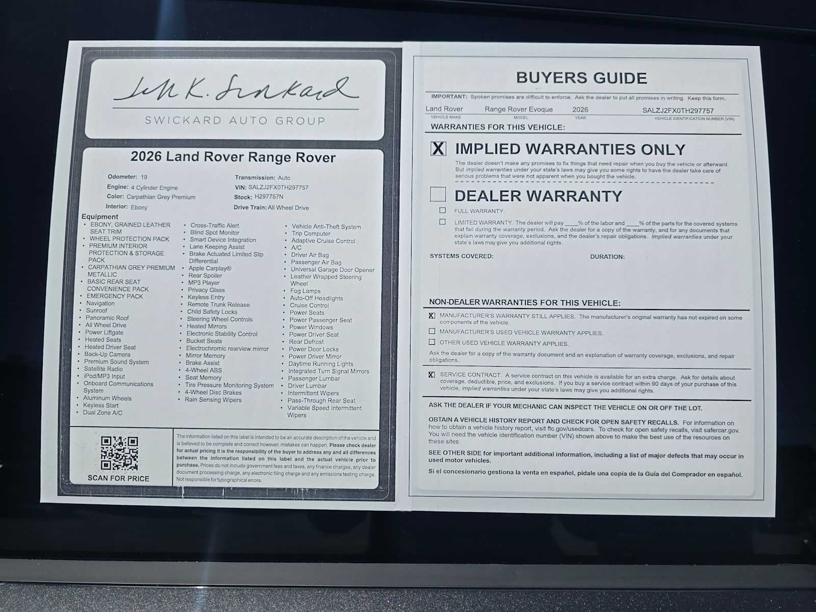 2026 Land Rover Range Rover Evoque Core S