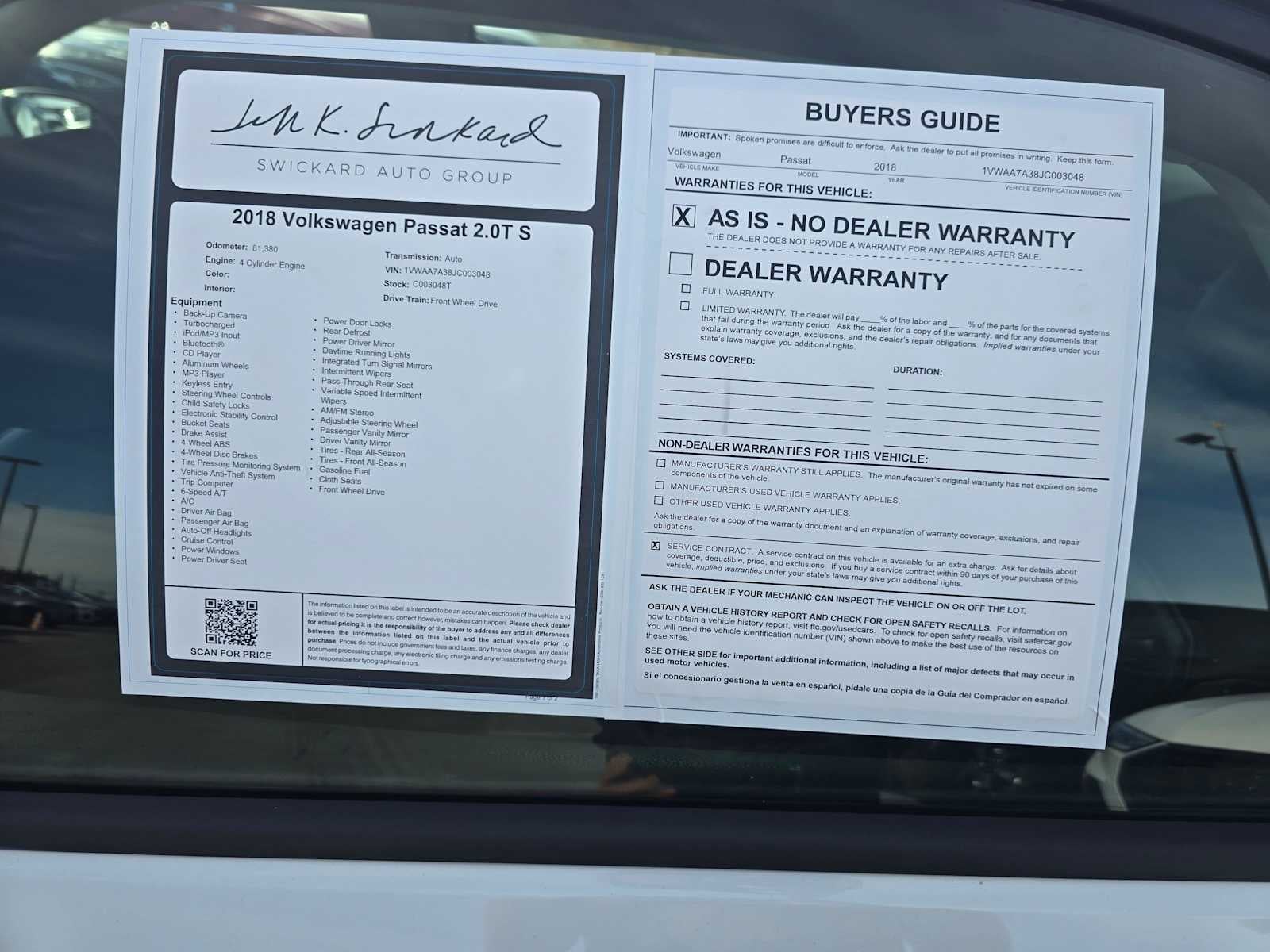 2018 Volkswagen Passat 2.0T S