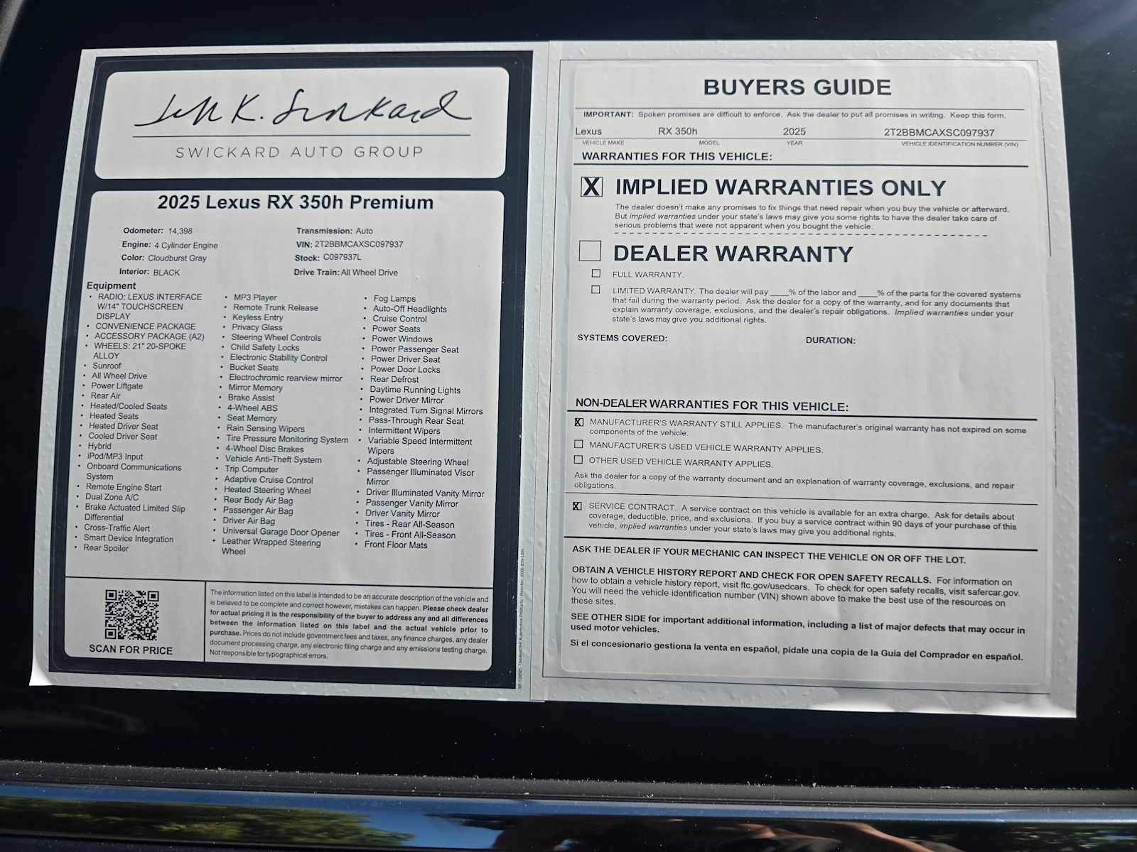 2025 Lexus RX 350h PREMIUM