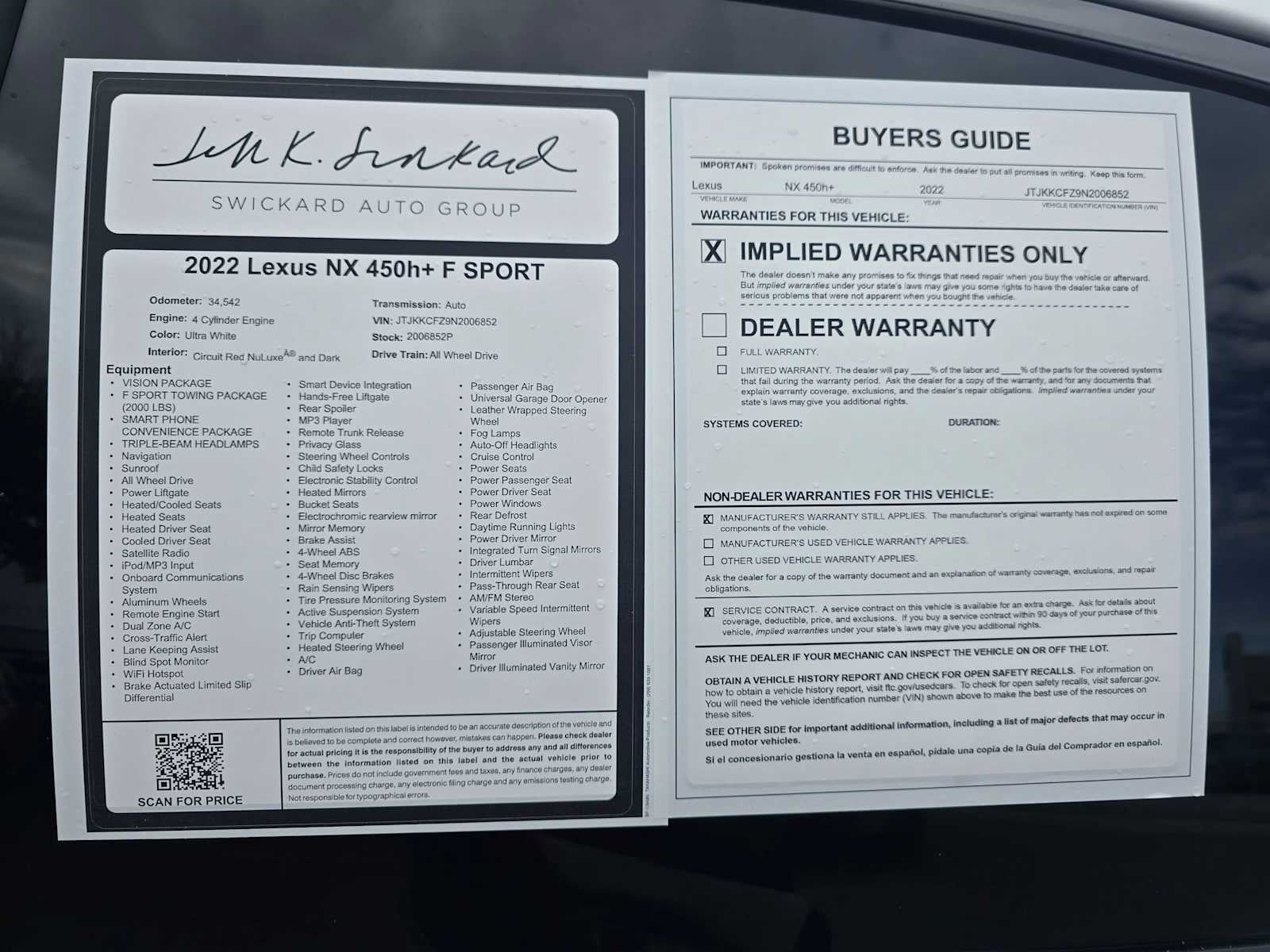 2022 Lexus NX 450h PLUS F SPORT HANDLING AWD