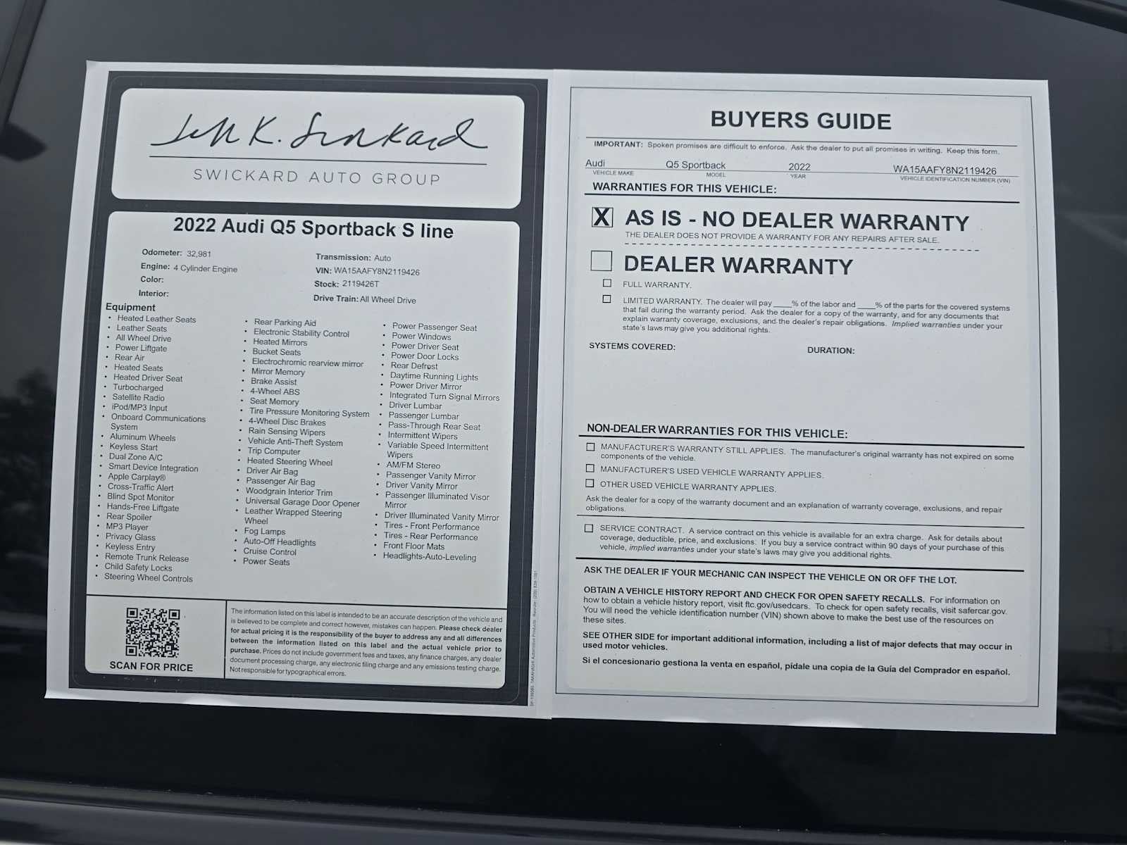 2022 Audi Q5 Sportback S line Premium Plus