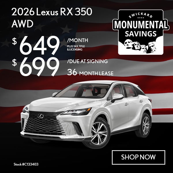 2026 Lexus RX 350 AWD Lease for $649/mo, $699 due at signing