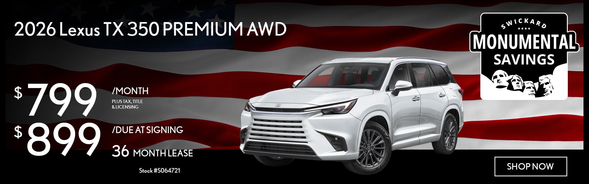 2026 Lexus TX 350 PREMIUM AWD Lease for $799/mo, $899 due at